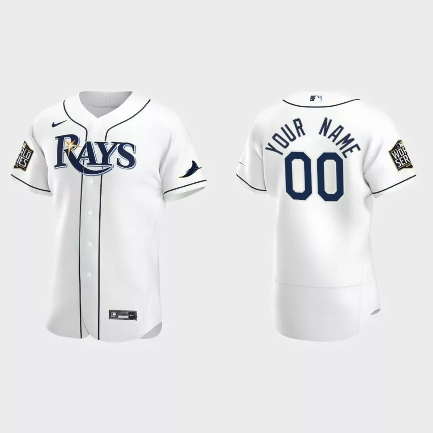 Tampa Bay Rays #00 Custom 2020 World Series Authentic Home Jersey – White