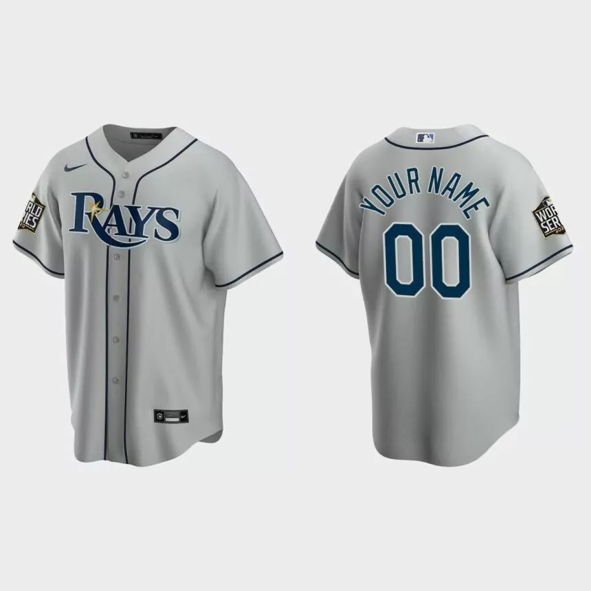Tampa Bay Rays #00 Custom Replica 2020 World Series Road Jersey – Gray
