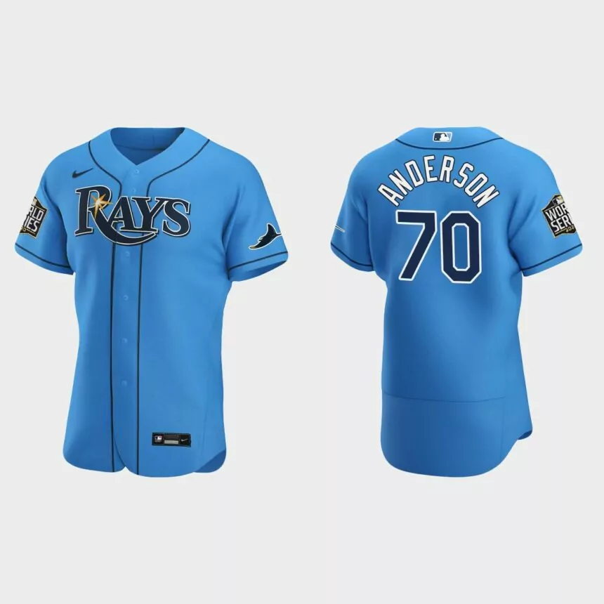Tampa Bay Rays #70 Nick Anderson 2020 World Series Authentic Alternate Jersey – Light Blue