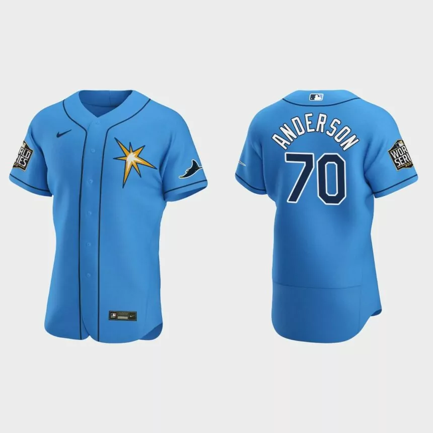 Tampa Bay Rays #70 Nick Anderson 2020 World Series Authentic Alternate Team Jersey – Light Blue