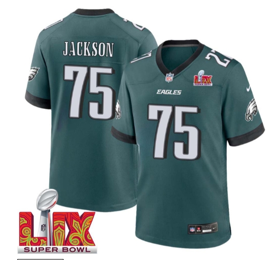 Tarron Jackson No 75 Men Super Bowl LIX Philadelphia Eagles Home Game 2025 Jersey- Replica