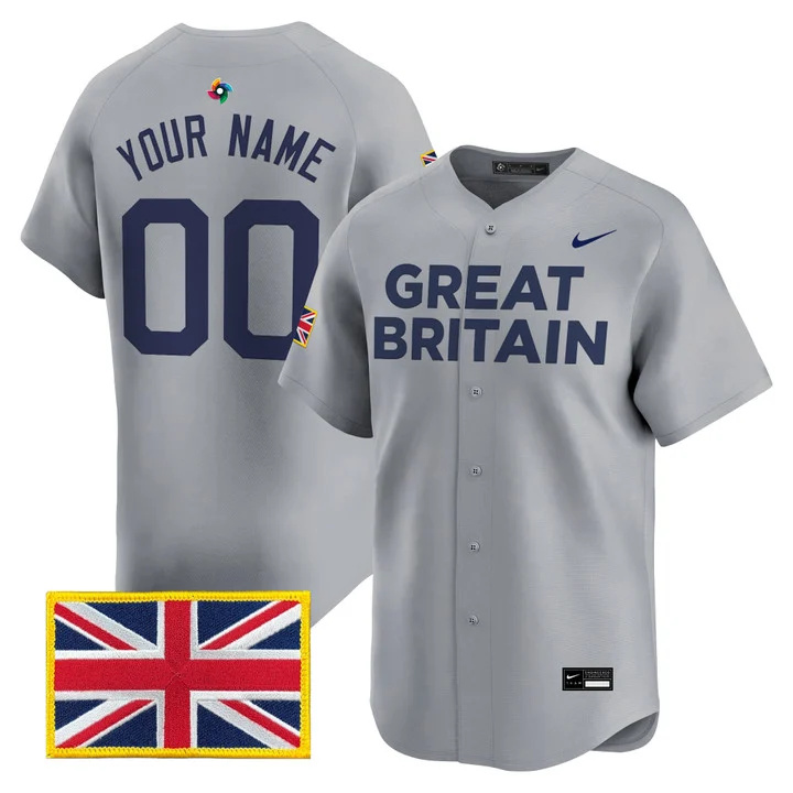 Team Great Britain 2026 World Baseball Classic Vapor Premier Custom Jersey GRAY