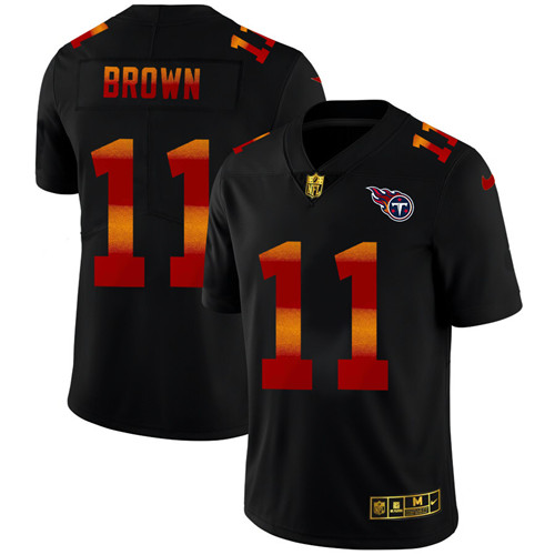Tennessee Titans #11 A.J. Brown Men's Black Nike Red Orange Stripe Vapor Limited NFL Jersey