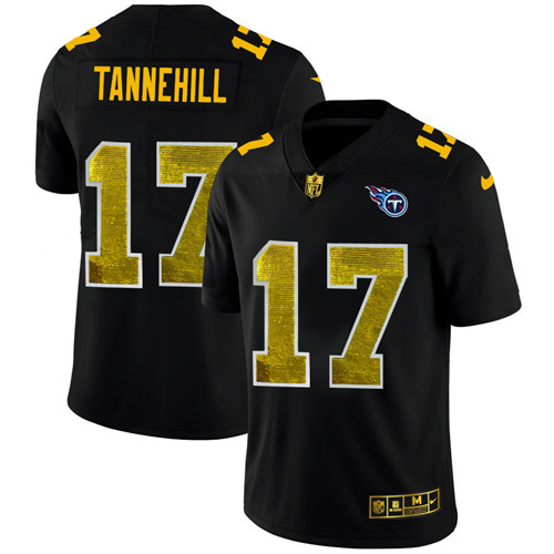 Tennessee Titans #17 Ryan Tannehill Men's Black Nike Golden Sequin Vapor Limited NFL Jersey