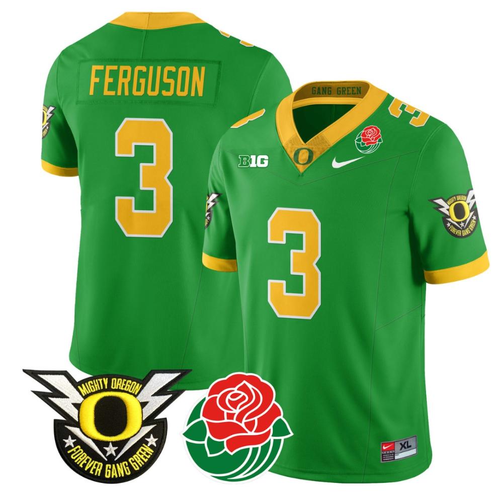 Terrance Ferguson Jersey #3 Oregon Ducks 2024 Mighty Rose Bowl Patch N2 Green