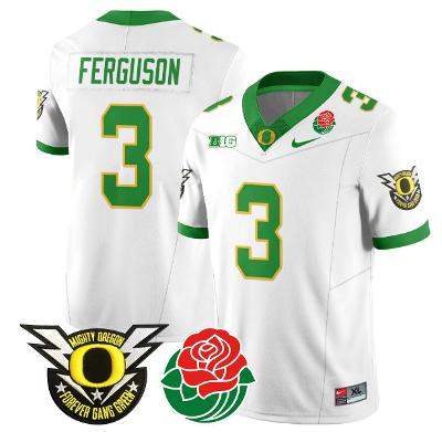 Terrance Ferguson Jersey #3 Oregon Ducks 2024 Mighty Rose Bowl Patch N2 White