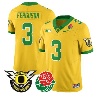 Terrance Ferguson Jersey #3 Oregon Ducks 2024 Mighty Rose Bowl Patch N2 Yellow