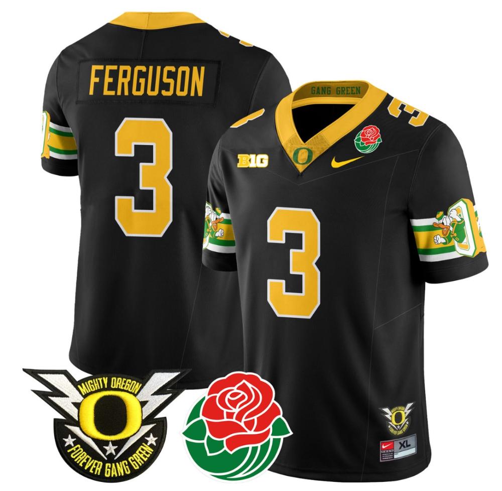 Terrance Ferguson Jersey #3 Oregon Ducks 2024 Rose Bowl Patch Football Black