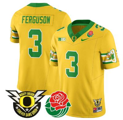 Terrance Ferguson Jersey #3 Oregon Ducks 2024 Rose Bowl Patch Football Yellow