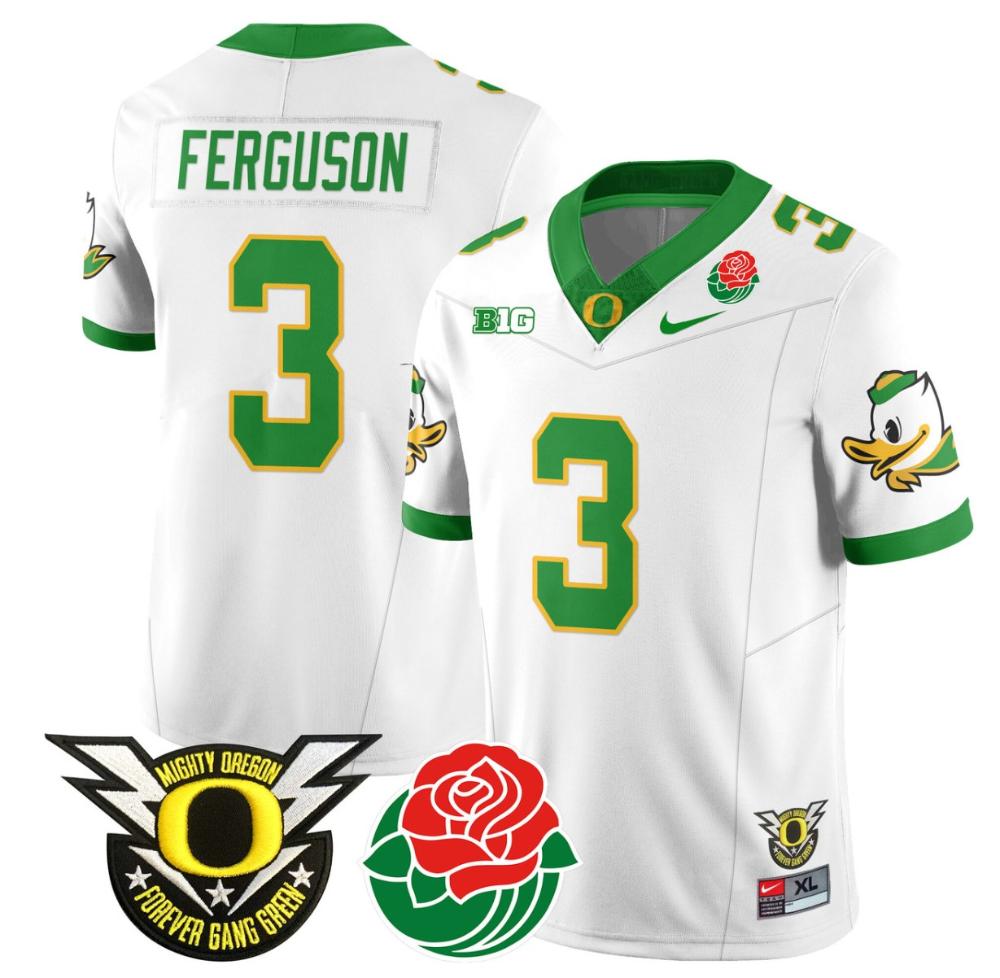 Terrance Ferguson Jersey #3 Oregon Ducks 2024 Rose Bowl Patch N1 Football White