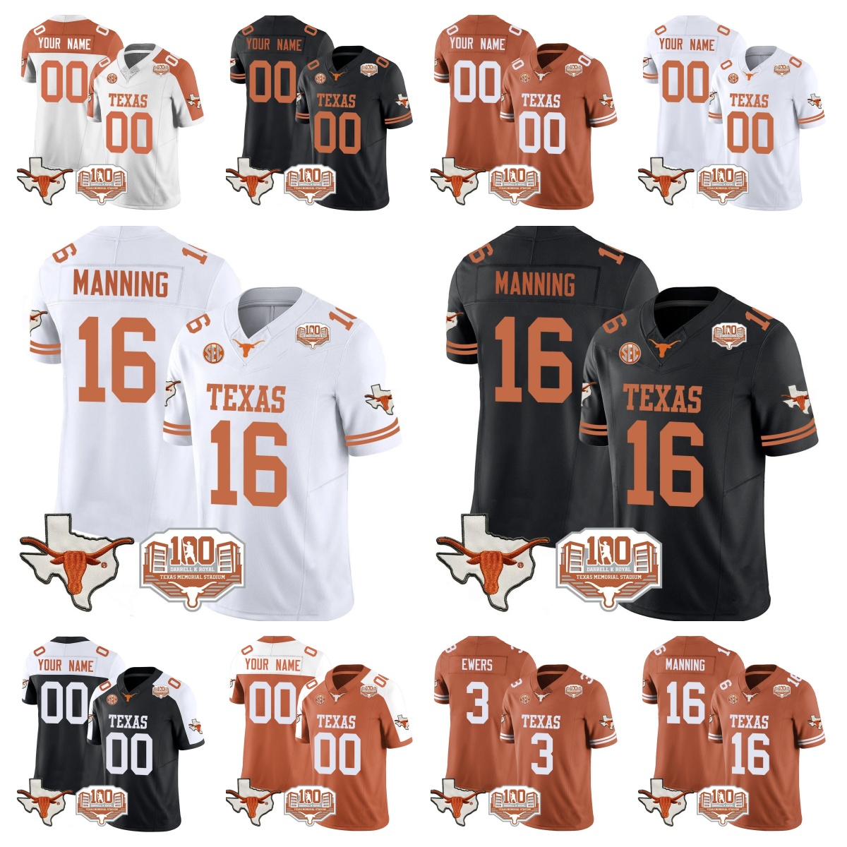Texas Longhorns 2024 Vapor Football Jersey - 100 years of Darrell K Royal - All Stitched  TEXAS ORANGE #3 QUINN E11WERS_副本