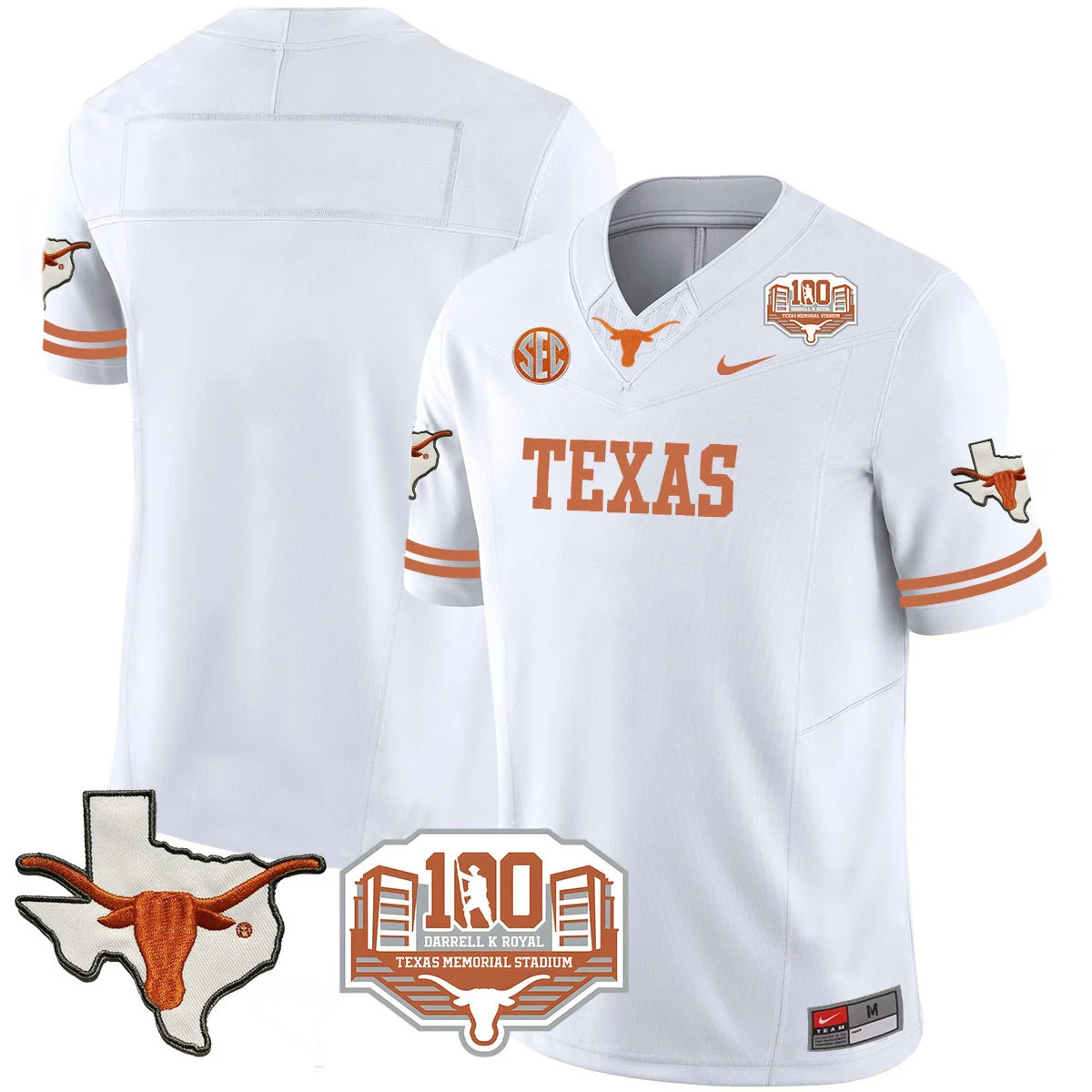 Texas Longhorns 2024 Vapor Football Jersey - 100 years of Darrell K Royal - All Stitched  WHITE Blank
