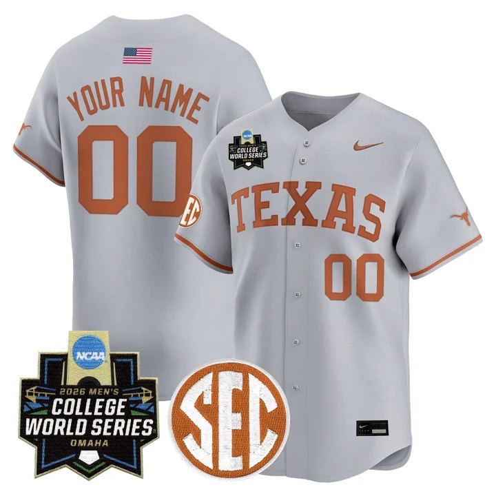 Texas Longhorns 2026 World Series Vapor Premier Limited Custom Jersey GRAY