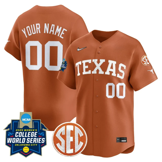 Texas Longhorns Softball 2025 World Series (WCWS) Vapor Premier Limited Custom Jersey orange.webp