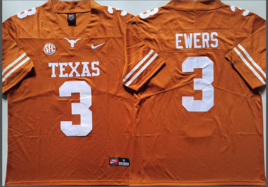 Texas Longhorns Yellow #3 EWERS Jersey