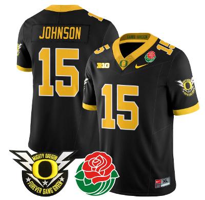 Tez Johnson Jersey #15 Oregon Ducks 2024 Mighty Rose Bowl Patch N2 Black