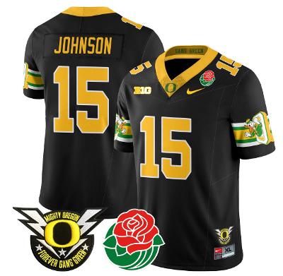 Tez Johnson Jersey #15 Oregon Ducks 2024 Rose Bowl Patch Football Black