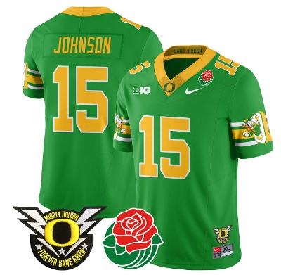 Tez Johnson Jersey #15 Oregon Ducks 2024 Rose Bowl Patch Football Green