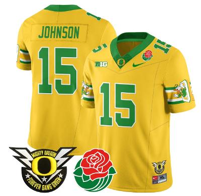 Tez Johnson Jersey #15 Oregon Ducks 2024 Rose Bowl Patch Football Yellow