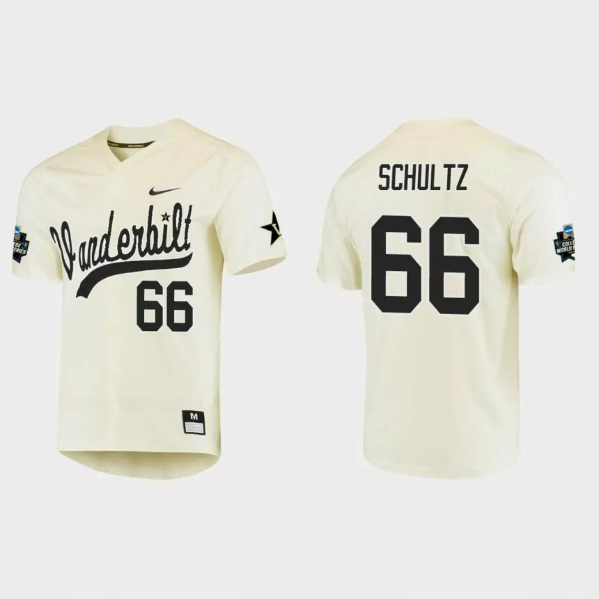 Thomas Schultz Vanderbilt Commodores College World Series Baseball Jersey – Cream
