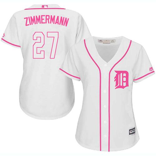 Tigers #27 Jordan Zimmermann White Pink Fashion Women's Stitched MLB Jersey