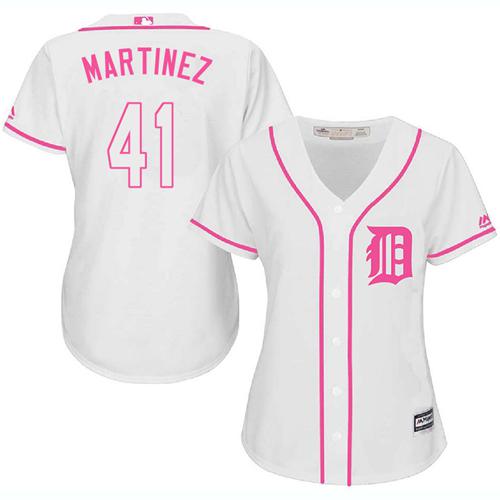 Tigers #41 Victor Martinez White Pink Fashion Women's Stitched MLB Jersey