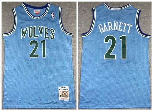 Timberwolves 21 Kevin Garnett Blue 1995-96 Hardwood Classics Jersey