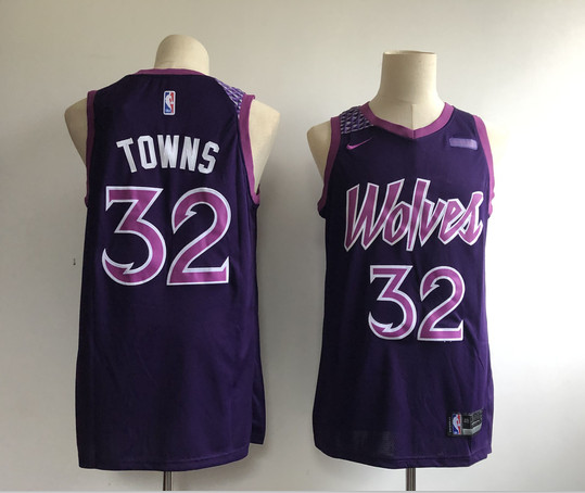 Timberwolves 32 Karl-Anthony Towns Purple 2018-19 City Edition Nike Swingman Jersey