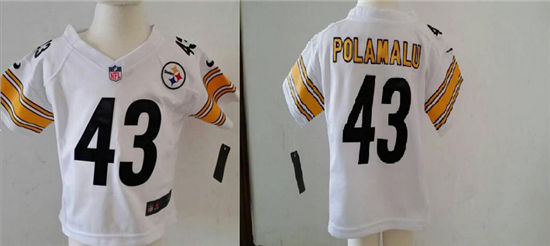 Toddler's Nik Pittsburgh Steelers #43 Troy Polamalu White Football Jersey
