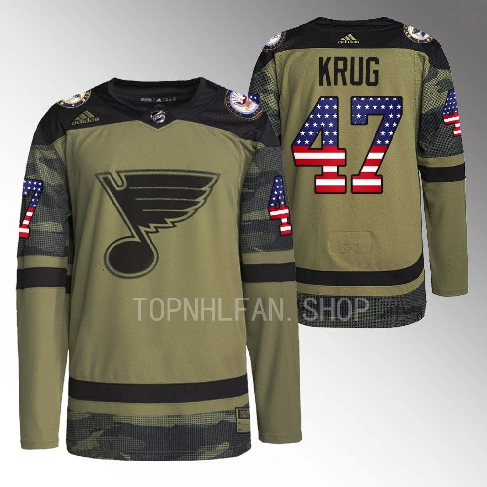 Torey Krug Blues Veterans Day Jersey Camo Warmup