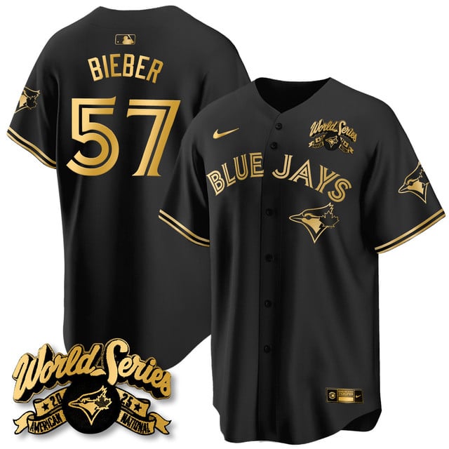 Toronto Blue Jays 2025 American League Champions Jersey black gold #57 Shane Bieber