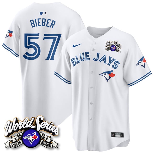 Toronto Blue Jays 2025 American League Champions Jersey white #57 Shane Bieber