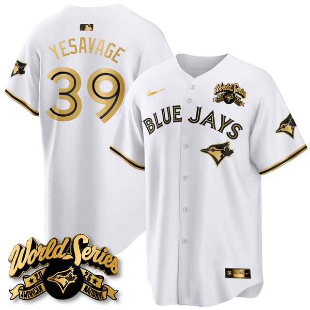 Toronto Blue Jays 2025 American League Champions Jersey white gold #39 Trey Yesavage