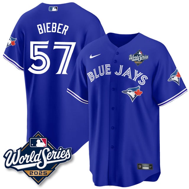 Toronto Blue Jays 2025 World Series Jersey blue #57 Shane Bieber