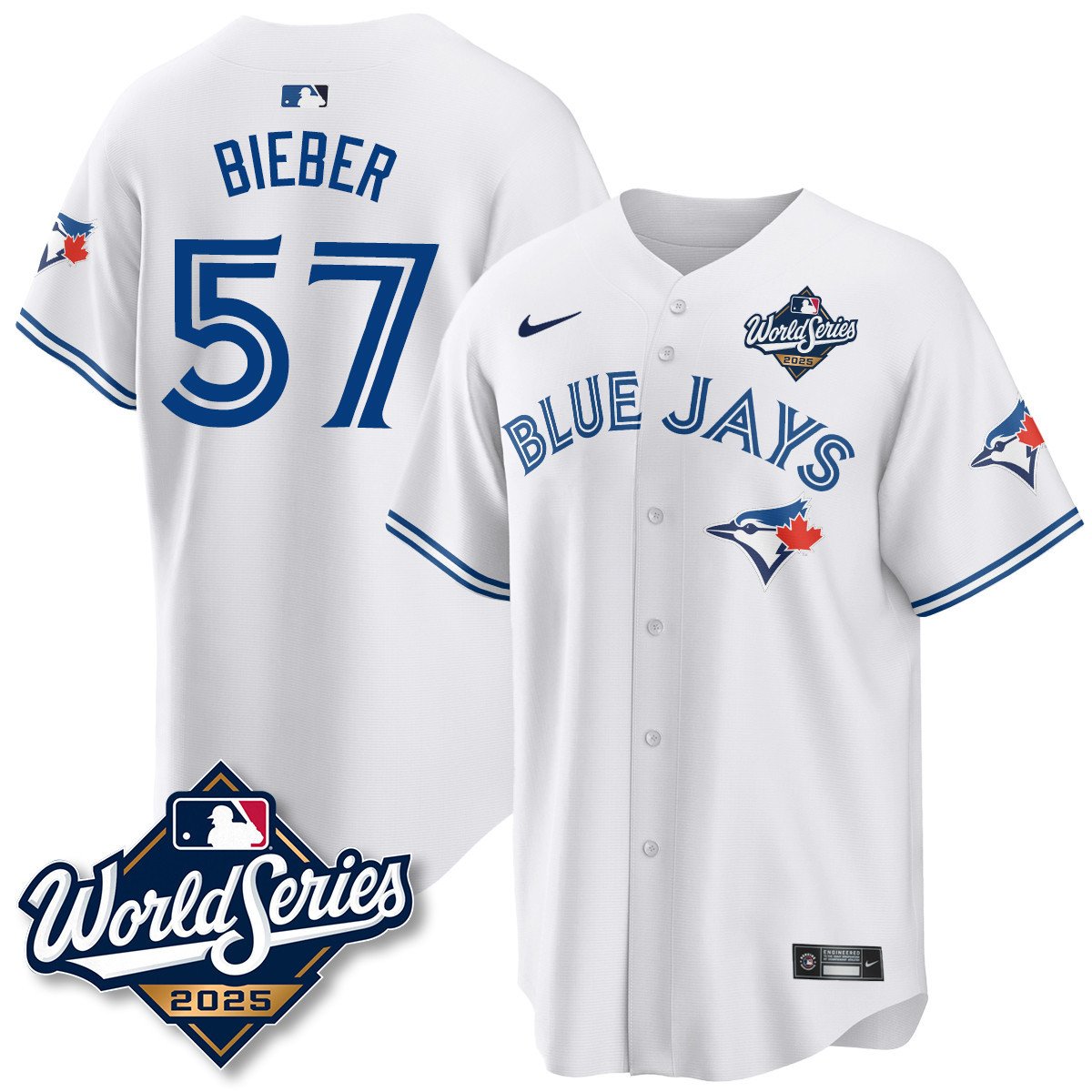 Toronto Blue Jays 2025 World Series Jersey white #57 Shane Bieber