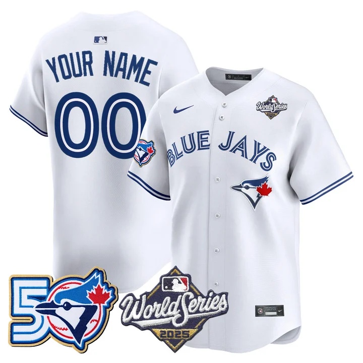 Toronto Blue Jays 2025 World Series Vapor Premier Limited Custom Jersey - 50 Seasons Patch WHITE