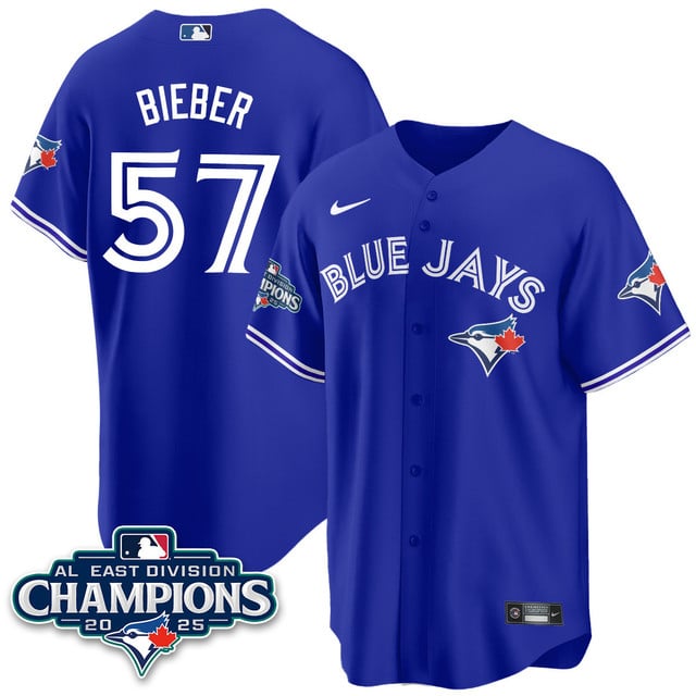 Toronto Blue Jays AL East Division Champions Jersey blue #57 Shane Bieber