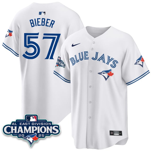Toronto Blue Jays AL East Division Champions Jersey white #57 Shane Bieber