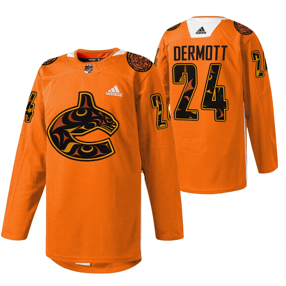 Travis Dermott Vancouver Canucks Orange 2022 First Nations Night Jersey Every Child Matters