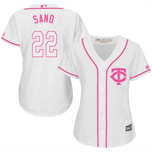 Twins #22 Miguel Sano White Pink Fashion Women's Stitched MLB Jersey
