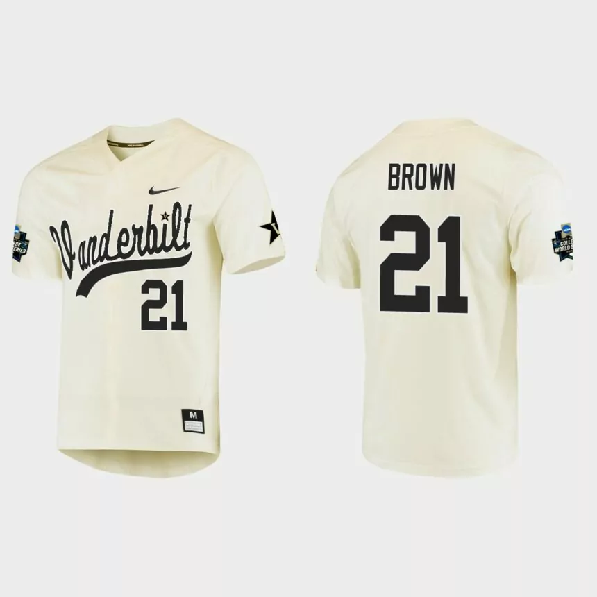 Tyler Brown Vanderbilt Commodores College World Series Baseball Jersey – Cream