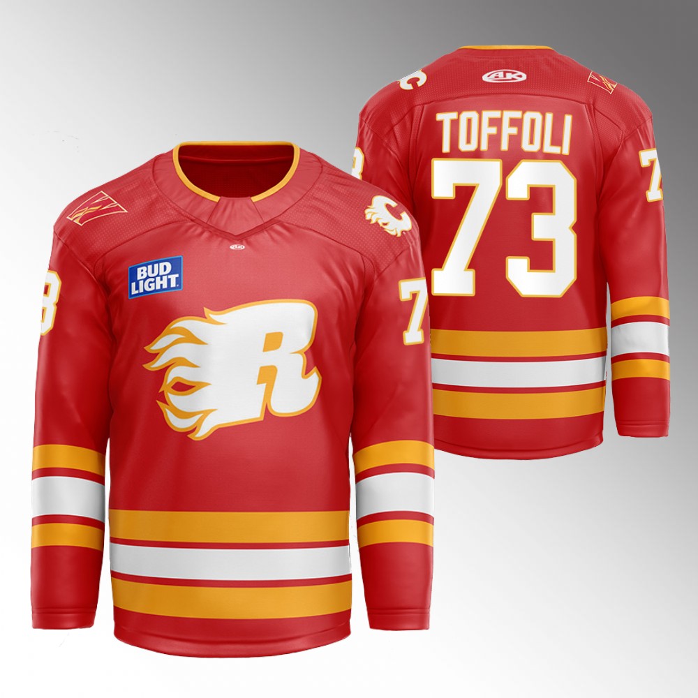 Tyler Toffoli Flames Flames X Rush X CGY Wranglers Jersey Red Warmup