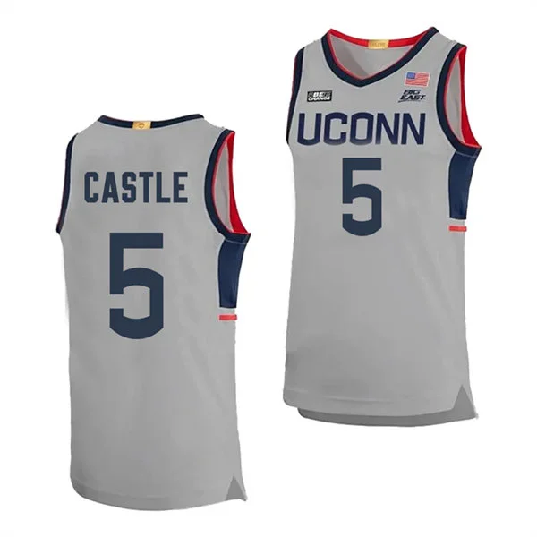UConn Huskies #5 Stephon Castle 2024 Gray Uconn College Basketball Game Jersey 