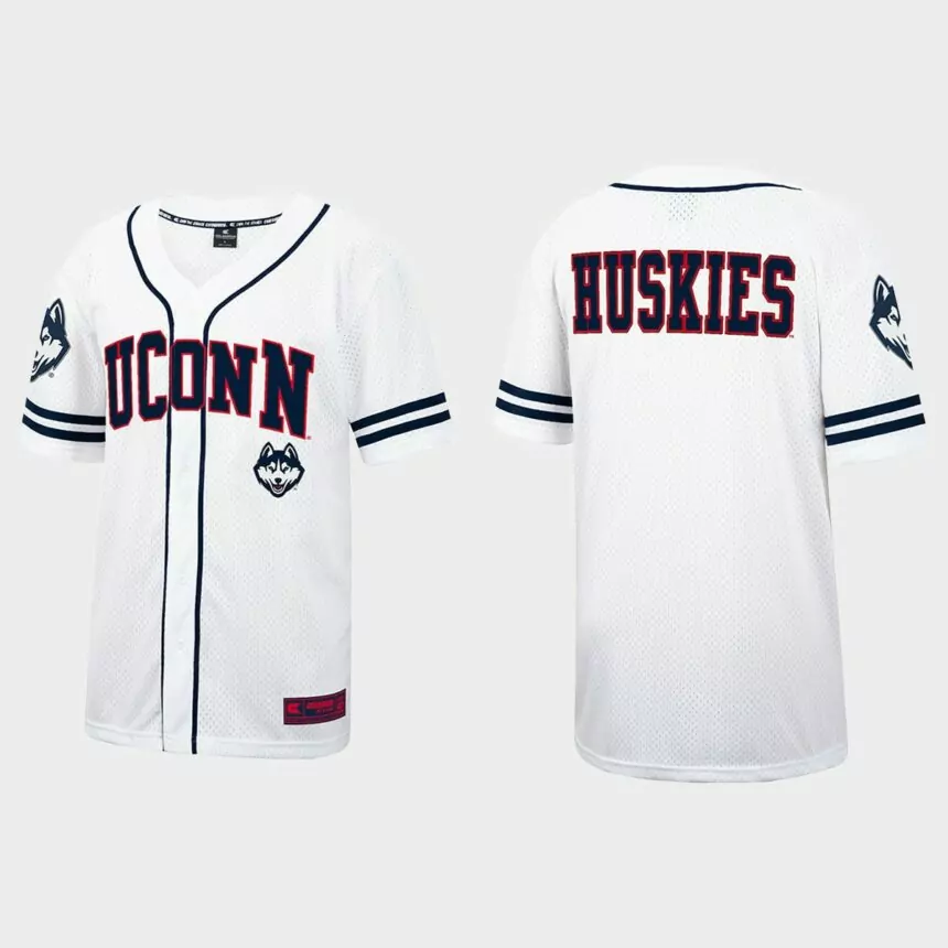 UConn Huskies Free Spirited Baseball Jersey – White Navy