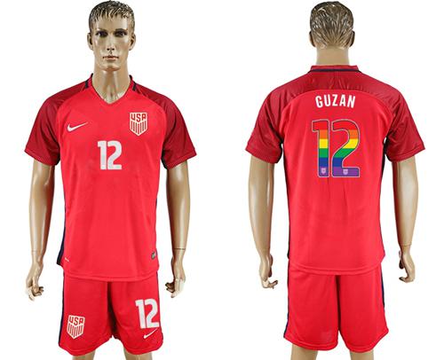 USA #12 Guzan Red Rainbow Soccer Country Jersey