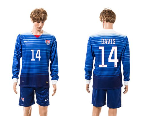 USA #14 Davis Away Long Sleeves Soccer Country Jersey