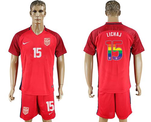 USA #15 Lichaj Red Rainbow Soccer Country Jersey
