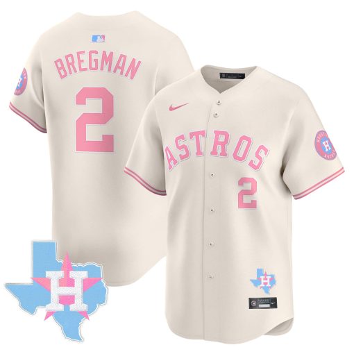 Unisex Astros Bubblegum Pink Vapor Premier Limited Jersey CREAM #2 BREGMAN