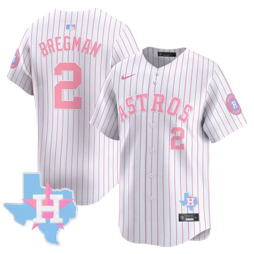 Unisex Astros Bubblegum Pink Vapor Premier Limited Jersey PINSTRIPE #2 BREGMAN