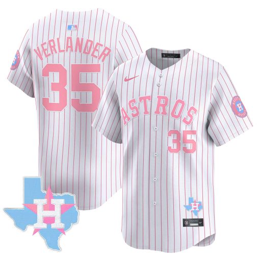 Unisex Astros Bubblegum Pink Vapor Premier Limited Jersey PINSTRIPE #35 VERLANDER